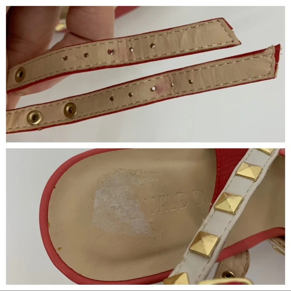 Wild Diva Lounge Red Pink Green White Colorblock Gold Studded T-Strap High Heels